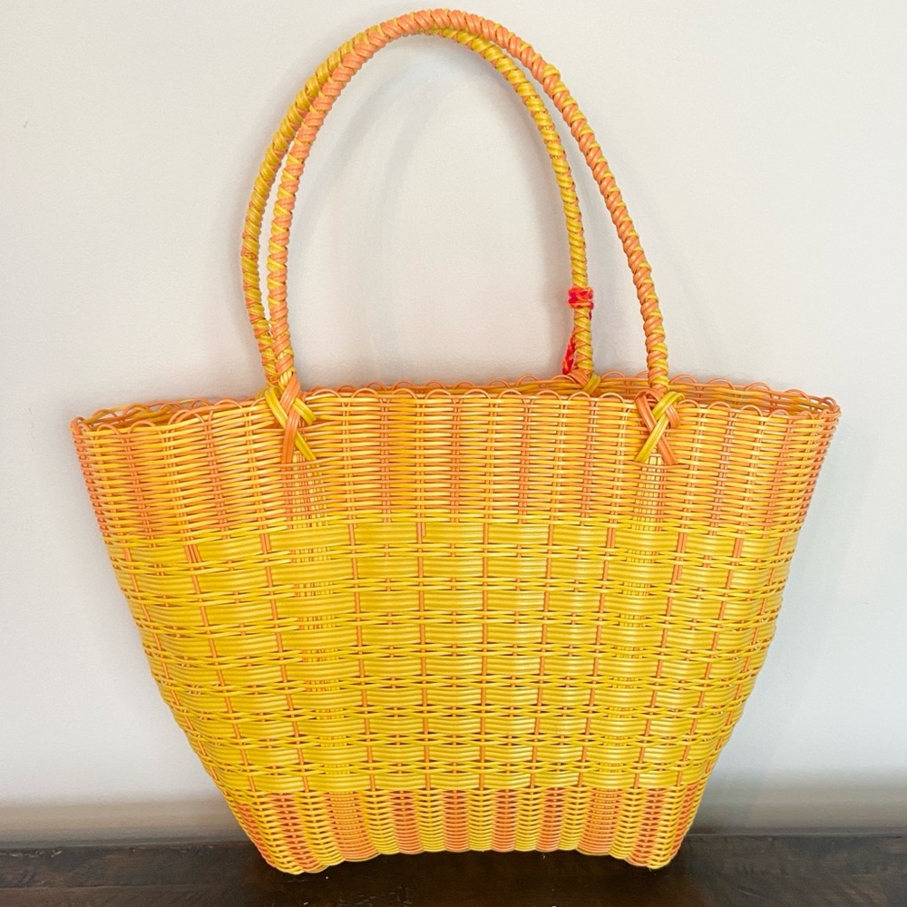 Boutique Jenny Bag Orange & Yellow Recycled Plastic Woven Tote Bag Nwot View 4